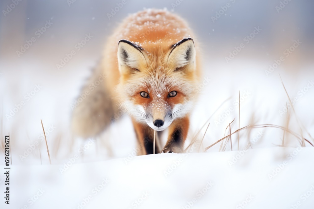 fox with a snowy muzzle after digging for prey