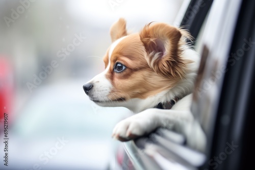 corgi with paw on the sill, gazing out of a compact cars window © Alfazet Chronicles