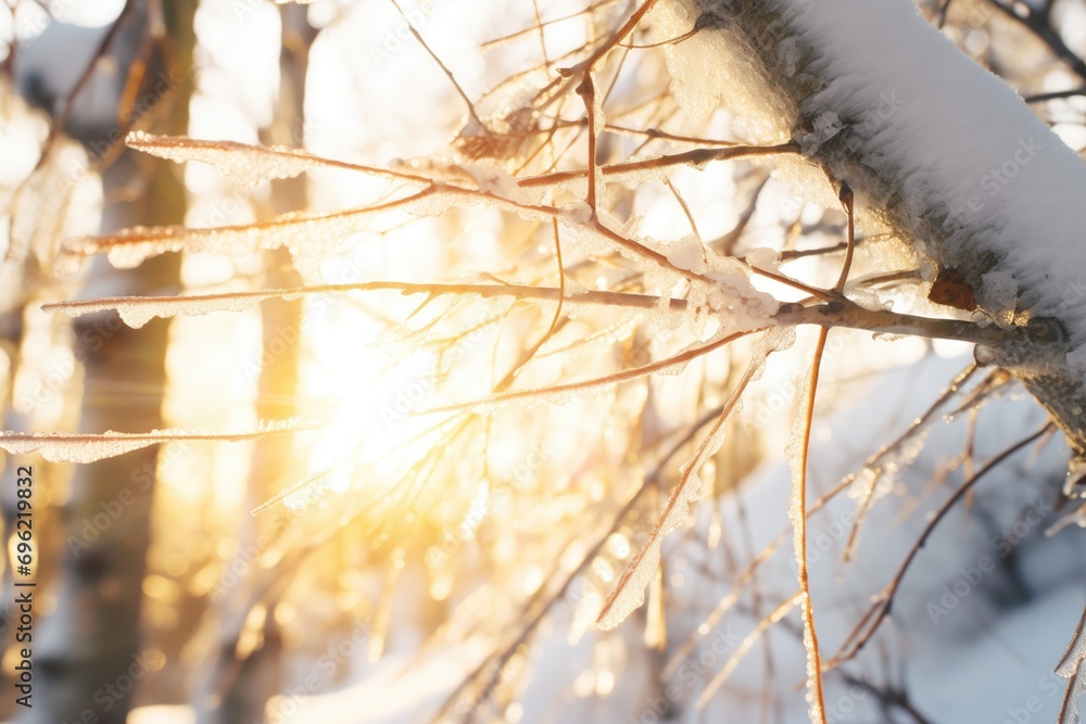 sunburst through icicles of a forest cascade