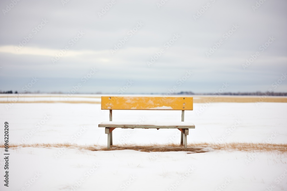 white snowy bench in a desolate field