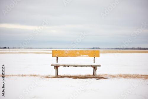 white snowy bench in a desolate field