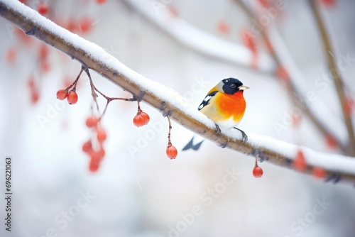 vibrant robin perch tranquil on a snowy dogwood