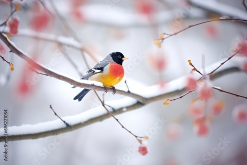 vibrant robin perch tranquil on a snowy dogwood © Alfazet Chronicles