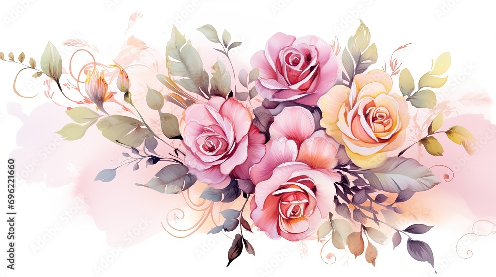 A bouquet of nine colorful roses in water, with pretty flowers and a detailed background.