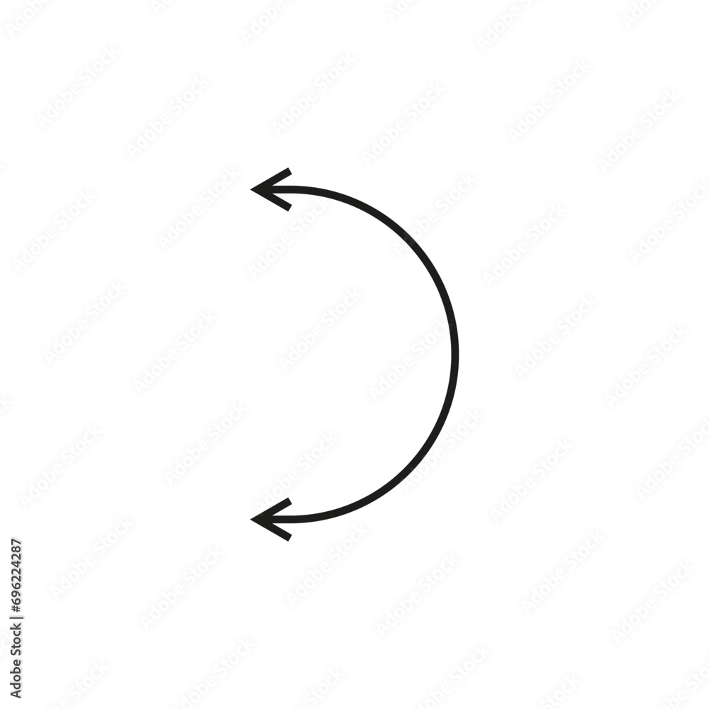 Naklejka premium Dual semi circle arrow. Vector illustration. Semicircular curved thin long double ended arrow. 