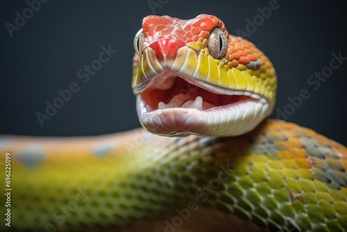 fiery dewlap of a red-tailed green rat snake photo