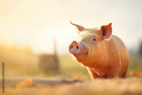 individual pig with sunlit backdrop