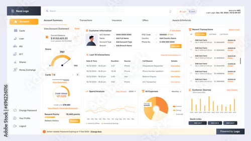 Banking, financial dashboard UI Kit. Suitable for money, wallet, finance and bank purpose. Statistical data charts, financial process bar. Screen with business analytics. 