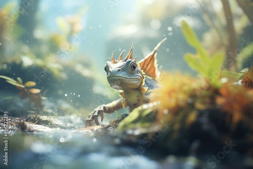 water dragon in natural habitat jungle