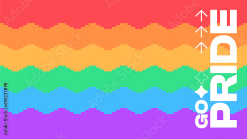 Pixel Art Wavy Pride Rainbow Template Background with Bold Slogan Typography