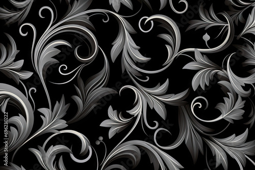 Illustration of seamless abstract black floral vine pattern