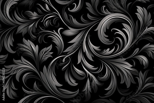Illustration of seamless abstract black floral vine pattern