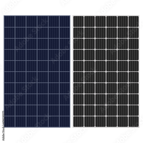 Poly crystalline solar cell silicon panel and Mono crystalline solar cell silicon panel vector on white background. photo