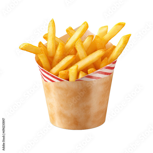  French fries potatoes in paper cup isolated on transparent background
