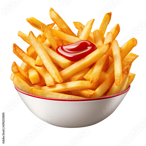 French fries with ketchup isolated on transparent background