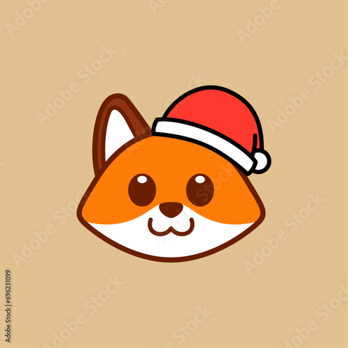 Fox Wearing Santa Hat Illustration