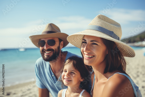 Happy family spending good time at the beach together, taking selfie © Natalia Klenova