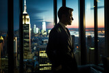 Side view of successful businessman looking to the city