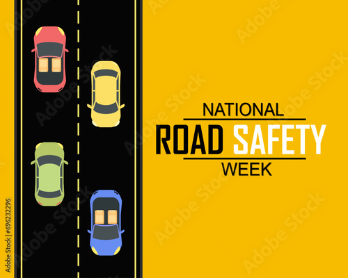 National Road Safety Week, 11 to 17 January Every Year cars moving on the highway road vector illustration. photo