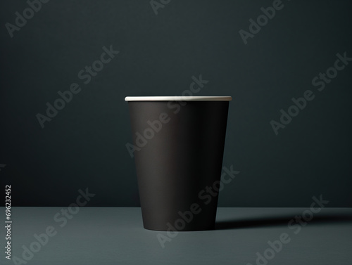 A smooth black paper cup on dark background
