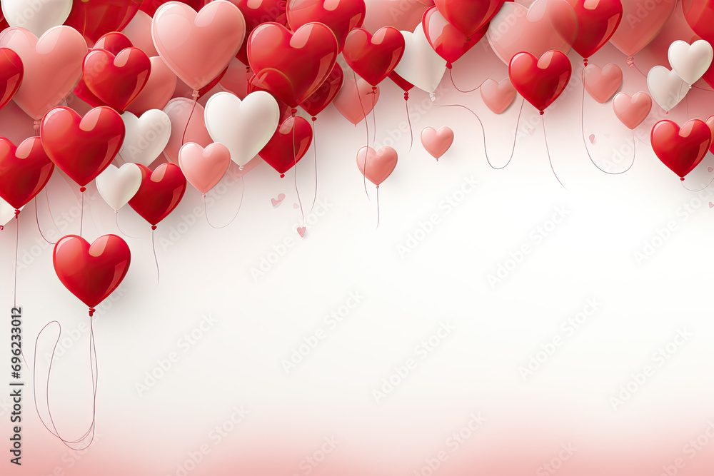 Valentines banner with blank space for text, heart balloon white background