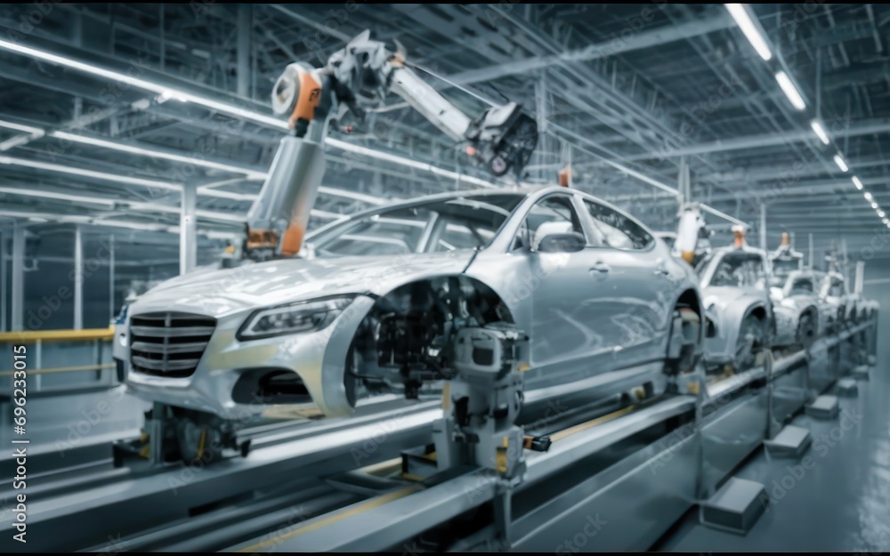 Futuristic Automation 3D Robotic Arm Crafting Cars with Precision on Automotive Production Line