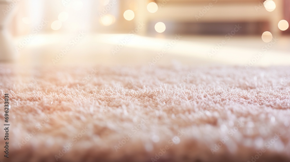 Close-up of beige fluffy carpet texture background. - obrazy, fototapety, plakaty 