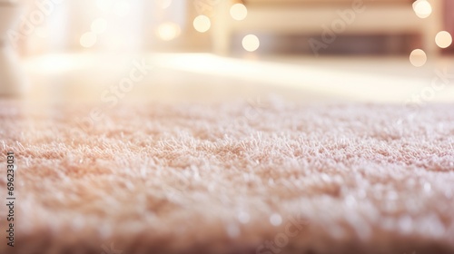 Close-up of beige fluffy carpet texture background.