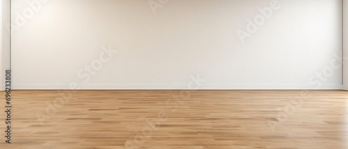 Modern empty room with wooden floor and large white plain wall