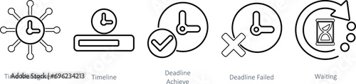 A set of 5 Mix icons as time management, timeline, deadline achieve