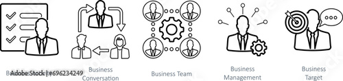 A set of 5 Mix icons as business activity, business conversation, business team
