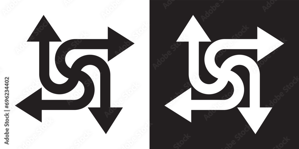 Four directions icon vector. Four side arrow icon sign symbol in trendy flat style. Arrows pointing in different directions vector icon illustration isolated on white and black background - obrazy, fototapety, plakaty 