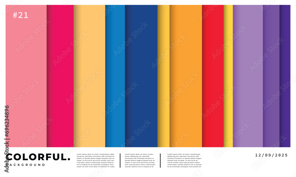 Colorful vertical color block background template copy space. Multicolored lines flat vector. Suitable for poster, catalog, banner, cover, magazine, or leaflet.