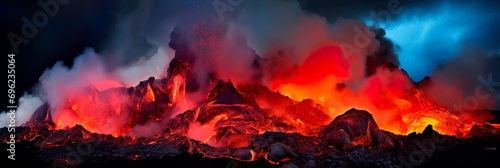raw power and beauty of volcanic regions, with active volcanoes and geothermal activity. Generative AI photo