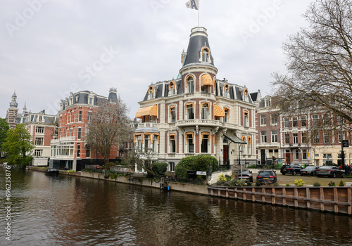 The canal and architecture typical of the center of Amsterdam in the area of the Rijksmuseum