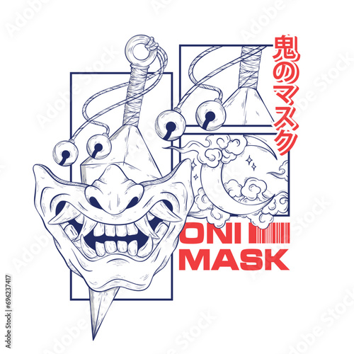 Japanese Demon Oni Mask illustration t shirt design