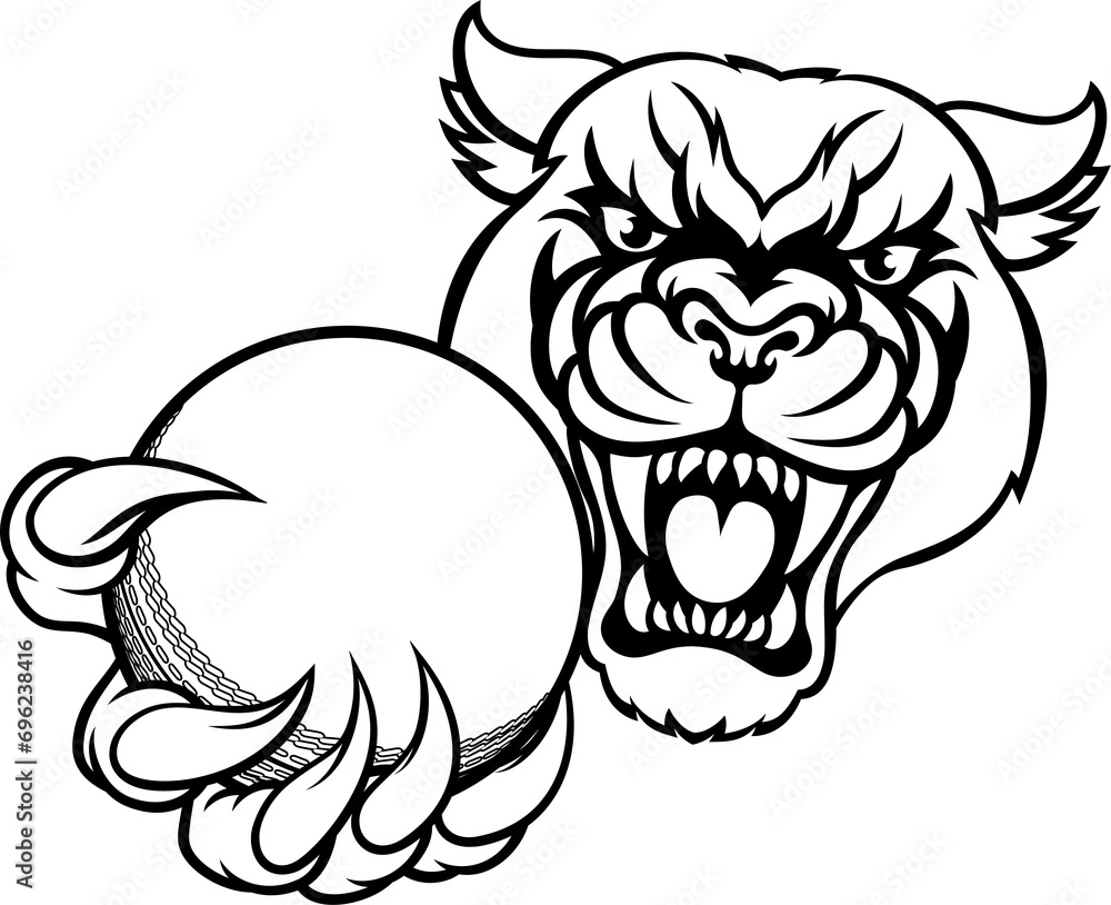 Panther Cougar Jaguar Cat Cricket Ball Mascot Panther Cougar Jaguar Cat Cricket Ball Mascot
