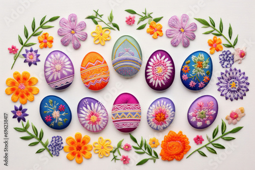 Several embroidered Easter eggs