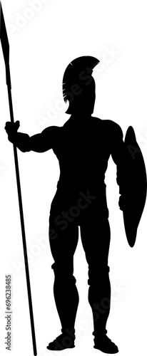 black spartan warrior holding spear and shield clip art preview