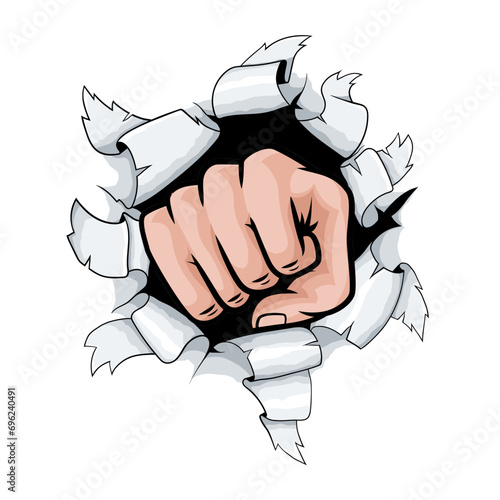 Cartoon fist punching a hole in the background