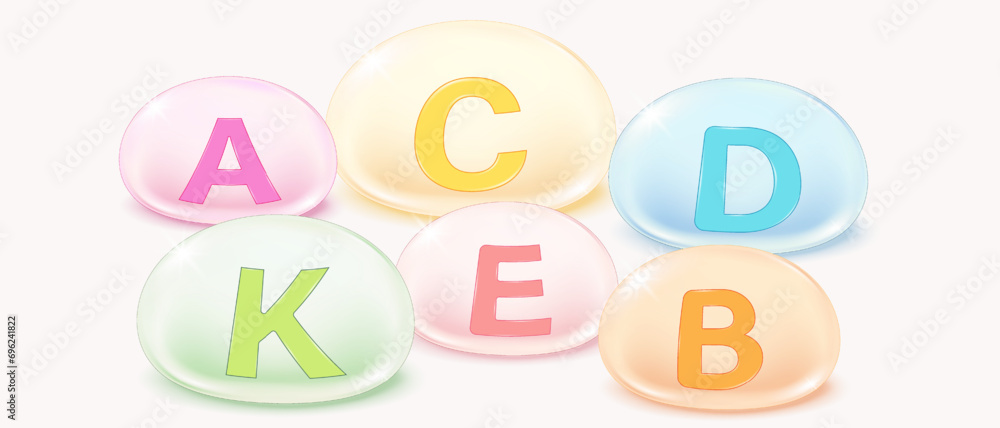 Vitamin vector. B, C, A, D, E and K. Set of Multi Vitamin complex icons. Multivitamin supplement. Vitamin vector. B, C, A, D, E and K. Set of Multi Vitamin complex icons. Multivitamin supplement.