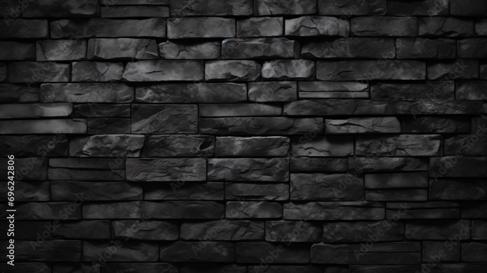 The close up detail of black brick wall texture