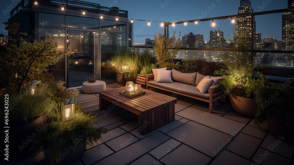 A modern urban rooftop garden