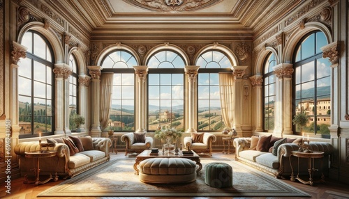 luxurious living room with classical architecture
