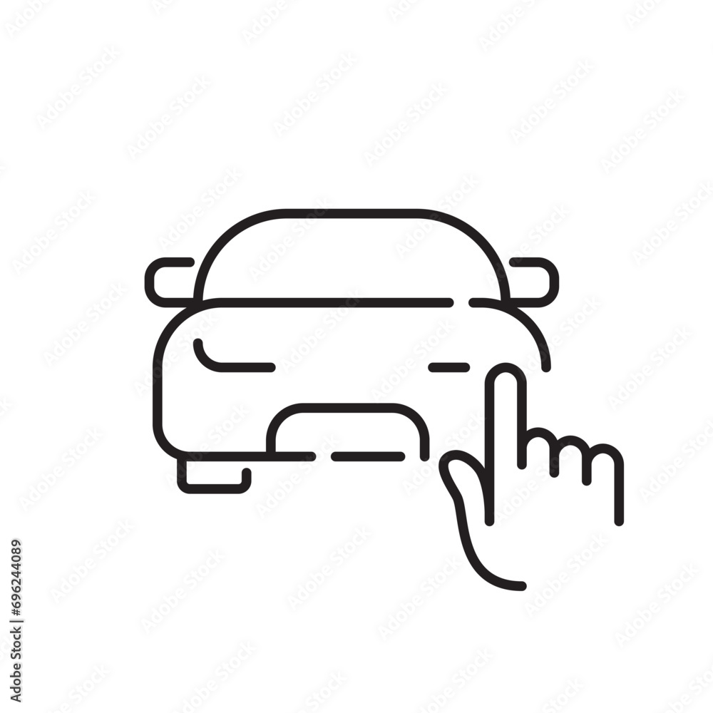 Tapping finger on a car. Car sharing or taxi app. Pixel perfect, editable stroke icon Tapping finger on a car. Car sharing or taxi app. Pixel perfect, editable stroke icon