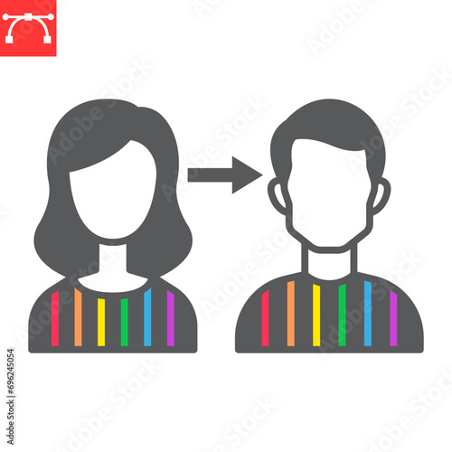 Gender transition glyph icon, LGBT and transgender, sex change vector icon, vector graphics, editable stroke solid sign, eps 10.