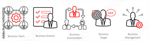 A set of 5 Mix icons as business team, business activity, business conversation