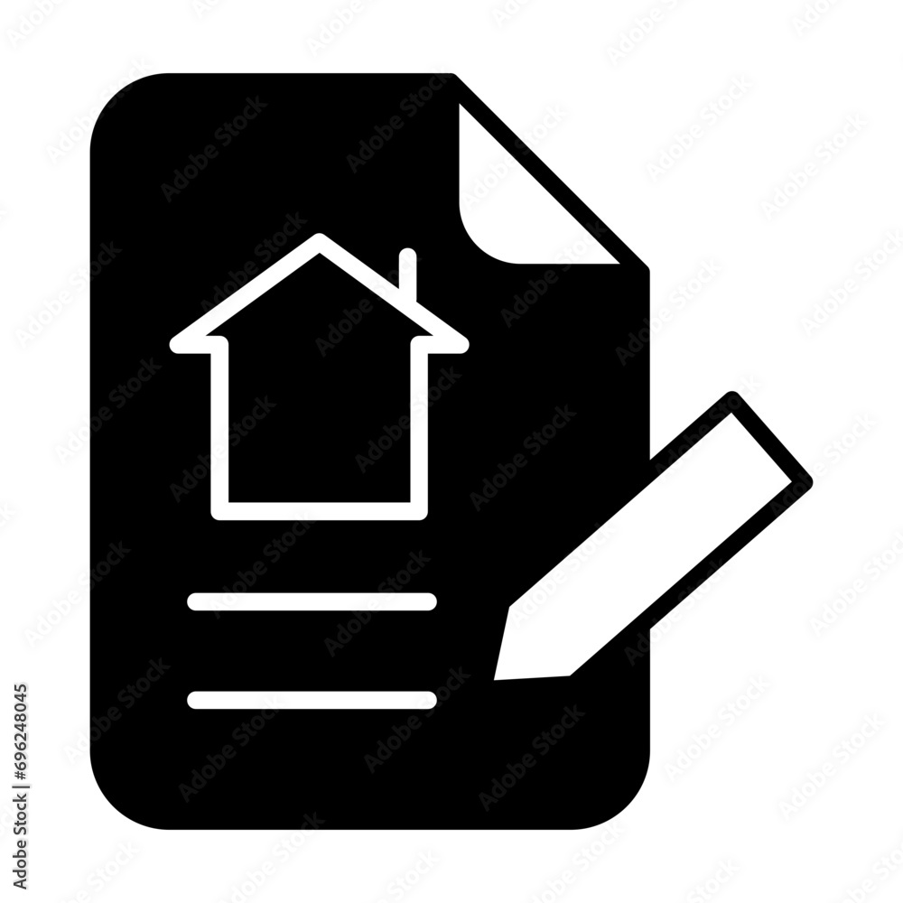 edit contract house solid glyph icon illustration