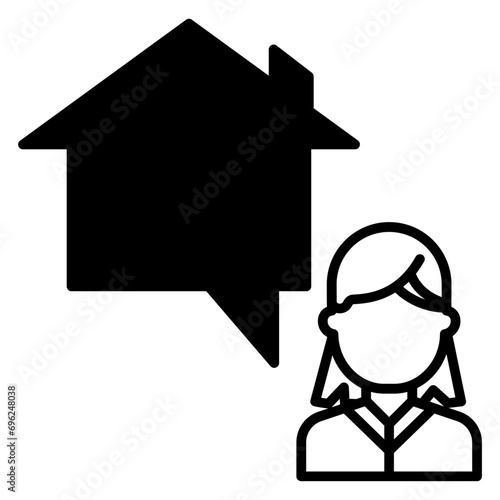 Woman Home Enquiry solid glyph icon illustration