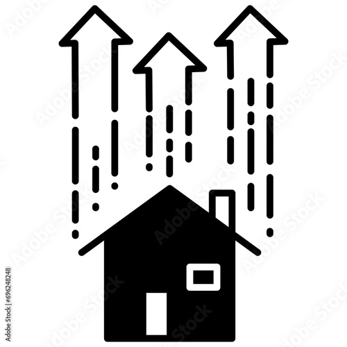 Home valuation up solid glyph icon illustration